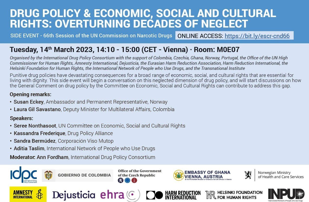 Evento 14 de marzo – Política de drogas y derechos económicos, sociales y culturales: acabar con décadas de olvido